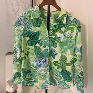 **Chico's Green and Blue Paisley Button Down Shirt with pockets,